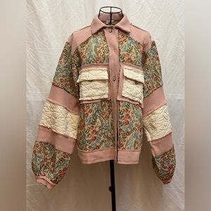 335 - POL Floral Patchwork and Tapestry Jacket in Pink and Cream